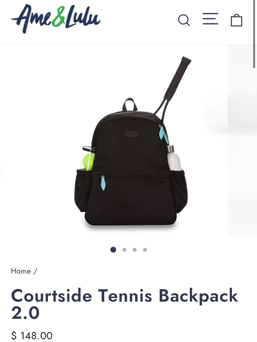 Ame & Lulu Courtside Tennis Backpack 2.0 — Black with Teal Accents